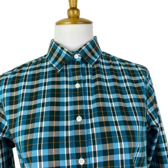 Lands End No Iron Supima Button Down Shirt Sz. 6 Plaid Teal Orange Black - Picture 6 of 11